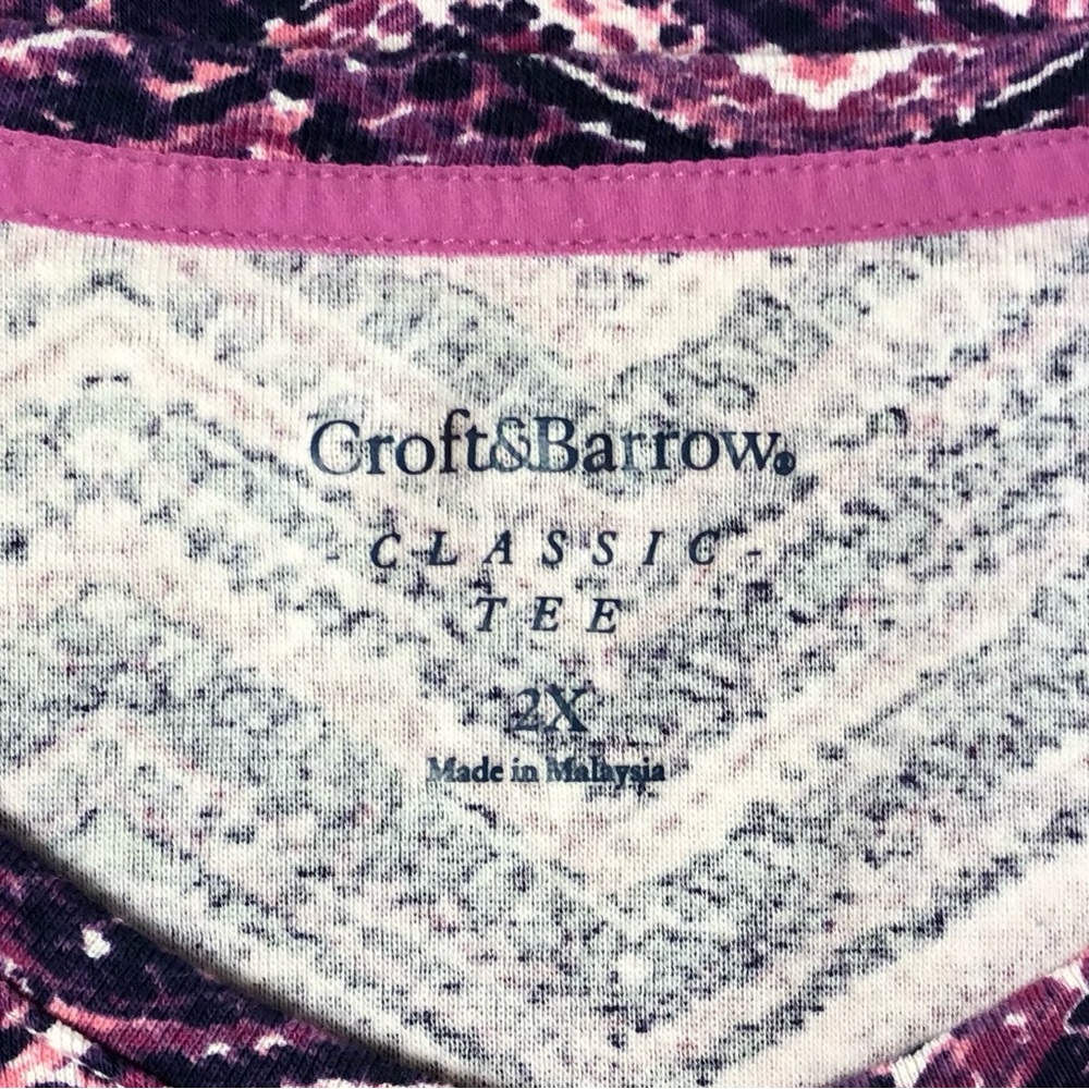 Croft & Barrow Purple Pink Chevron Zig Zag V-Neck Tee Top XXL - Picture 4 of 5